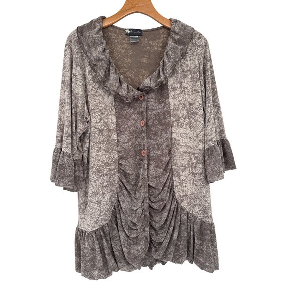 Damee Inc Womens beige Textured Ruched mesh knit Tunic Top size large - Picture 1 of 3